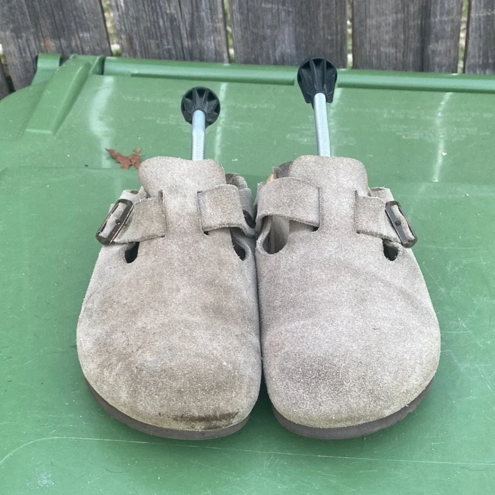Birkenstock Boston Suede Clogs Taupe Mens Size‎ 41 M8 L10 Adjustable Strap